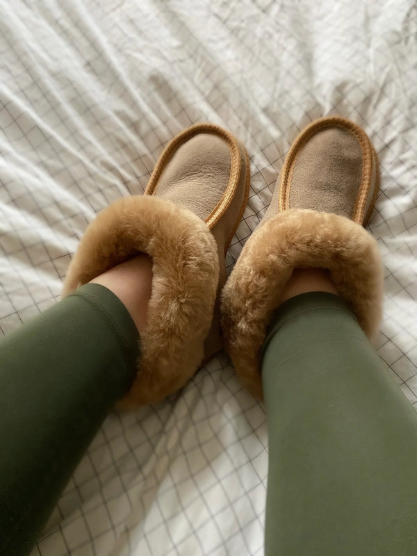 Brown sheepskin slippers